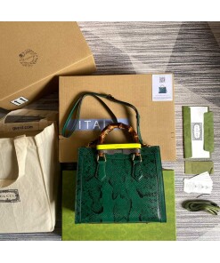 Replica Gucci Diana Small Tote Bag Snake Top Handle Bag 660195 Green