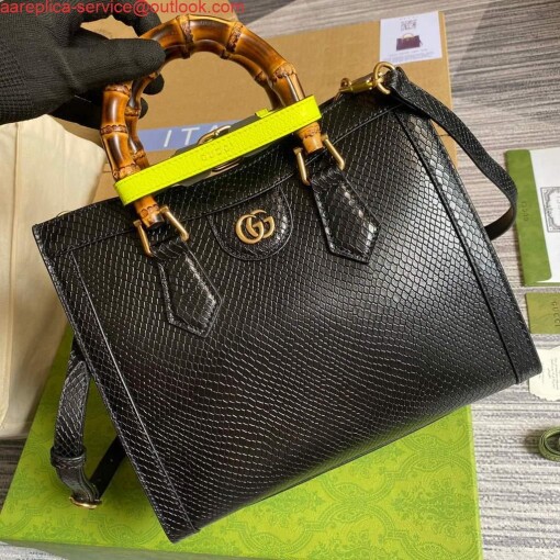 Replica Gucci Diana Small Tote Bag Snake Top Handle Bag 660195 Black 5