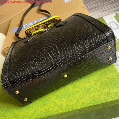 Replica Gucci Diana Small Tote Bag Snake Top Handle Bag 660195 Black 6