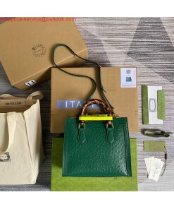 Replica Gucci Diana Small Tote Bag Ostrich Top Handle Bag 660195 Green
