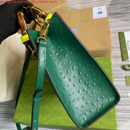 Replica Gucci Diana Small Tote Bag Ostrich Top Handle Bag 660195 Green 2