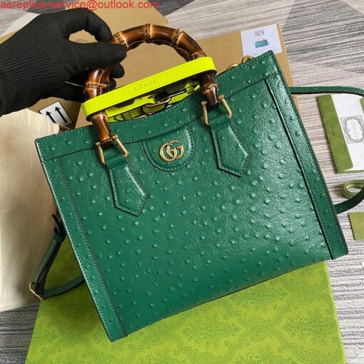Replica Gucci Diana Small Tote Bag Ostrich Top Handle Bag 660195 Green 4