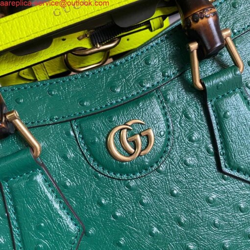 Replica Gucci Diana Small Tote Bag Ostrich Top Handle Bag 660195 Green 5