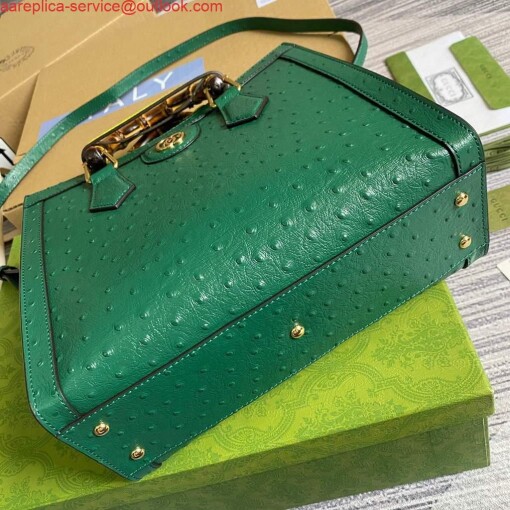 Replica Gucci Diana Small Tote Bag Ostrich Top Handle Bag 660195 Green 6