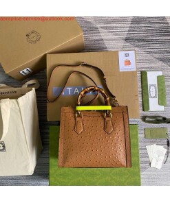Replica Gucci Diana Small Tote Bag Ostrich Top Handle Bag 660195 Brown