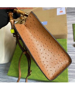Replica Gucci Diana Small Tote Bag Ostrich Top Handle Bag 660195 Brown 2