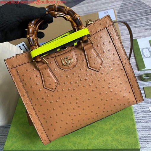 Replica Gucci Diana Small Tote Bag Ostrich Top Handle Bag 660195 Brown 4
