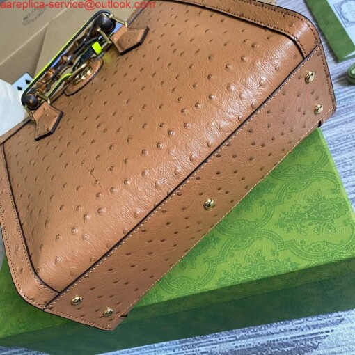 Replica Gucci Diana Small Tote Bag Ostrich Top Handle Bag 660195 Brown 6