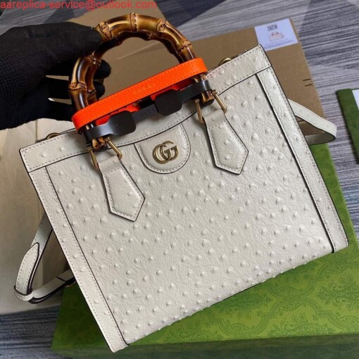 Replica Gucci Diana Small Tote Bag Ostrich Top Handle Bag 660195 Beige 4