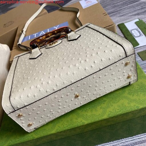 Replica Gucci Diana Small Tote Bag Ostrich Top Handle Bag 660195 Beige 5