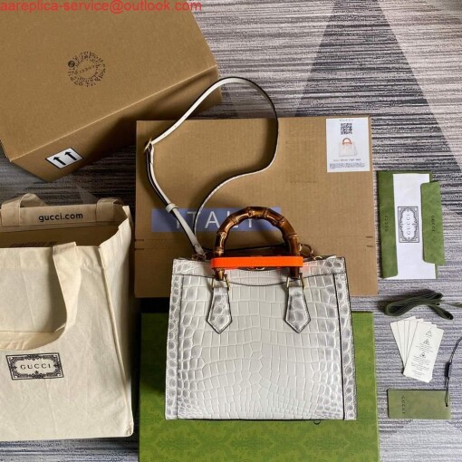 Replica Gucci Diana Small Tote Bag Crocodile Top Handle Bag 660195 White