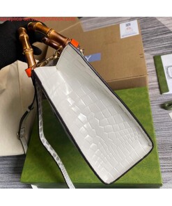 Replica Gucci Diana Small Tote Bag Crocodile Top Handle Bag 660195 White 2