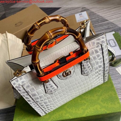 Replica Gucci Diana Small Tote Bag Crocodile Top Handle Bag 660195 White 3
