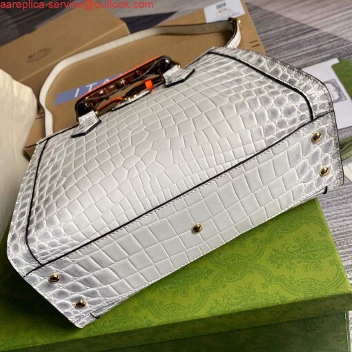 Replica Gucci Diana Small Tote Bag Crocodile Top Handle Bag 660195 White 6