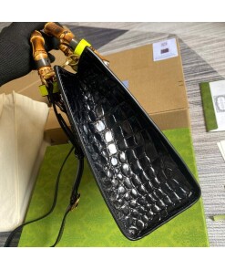 Replica Gucci Diana Small Tote Bag Crocodile Top Handle Bag 660195 Black