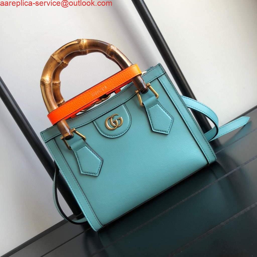 Replica Gucci Diana Mini tote bag top handle bag Gucci 655661 Lake Blue Replica Gucci Diana Mini tote bag top handle bag Gucci 655661 Lake Blue