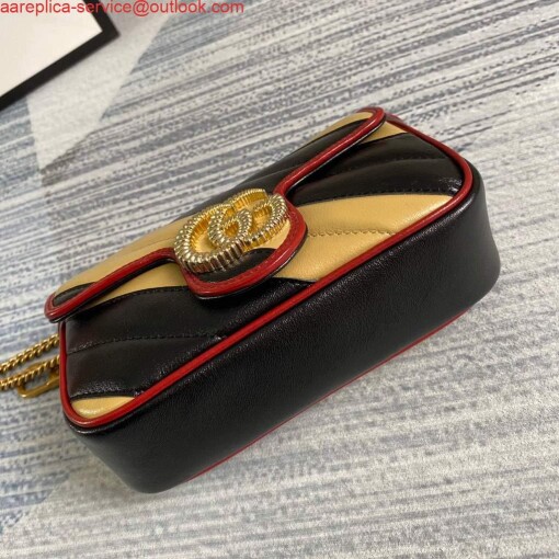Replica Gucci Online Exclusive GG Marmont mini bag Gucci 574969 Black and Apricot 3