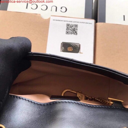 Replica Gucci 476433 GG Marmont Matelassé Leather Super Mini Bag Black 7