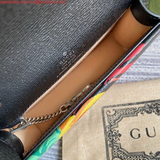 Replica Gucci 476432 Ken Scott Print Dionysus Super Mini Bag Black Leather 7