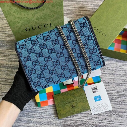 Replica Gucci 474575 GG Marmont Multicolor Mini Bag Blue