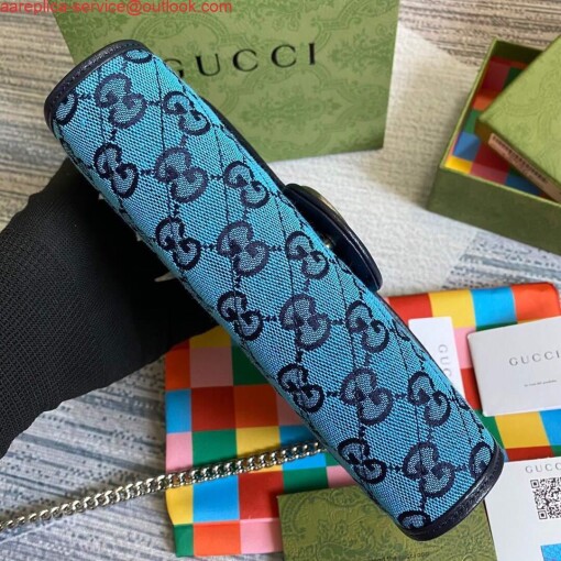Replica Gucci 474575 GG Marmont Multicolor Mini Bag Blue 4
