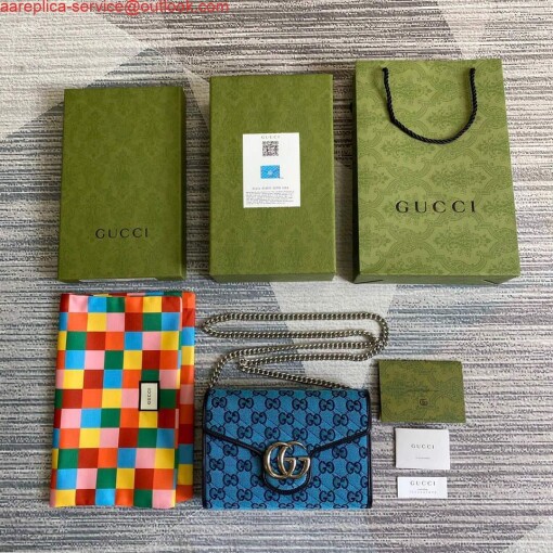 Replica Gucci 474575 GG Marmont Multicolor Mini Bag Blue 8