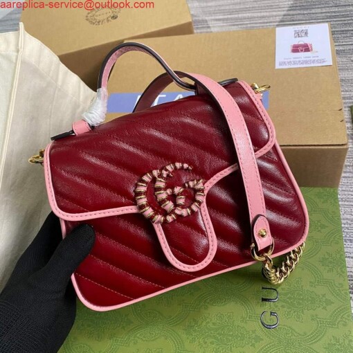 Replica Gucci 583571 GG Marmont Multicolour mini top handle bag Wine Red 3