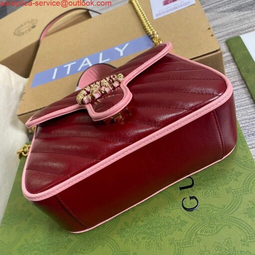 Replica Gucci 583571 GG Marmont Multicolour mini top handle bag Wine Red 5