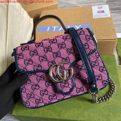 Replica Gucci 583571 GG Marmont Multicolour mini top handle bag Rose red 4