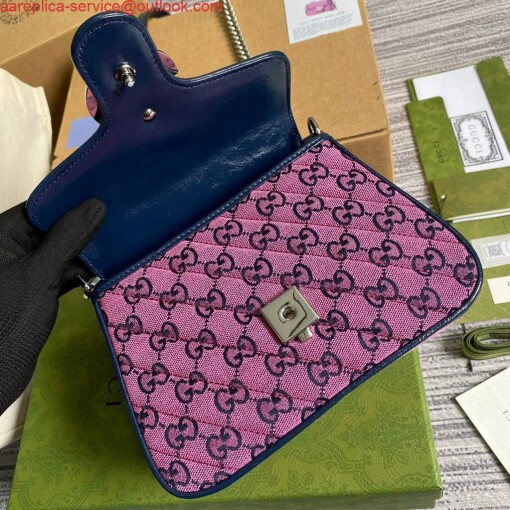 Replica Gucci 583571 GG Marmont Multicolour mini top handle bag Rose red 6