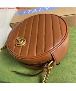 Replica Gucci 550154 GG Marmont Mini Round Shoulder Bag Brown 2