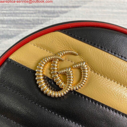Replica Gucci 550154 GG Marmont Mini Round Shoulder Bag Black Yellow 5