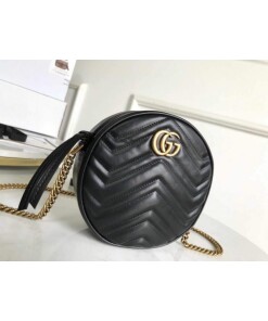 Replica Gucci 550154 GG Marmont Mini Round Shoulder Bag Black