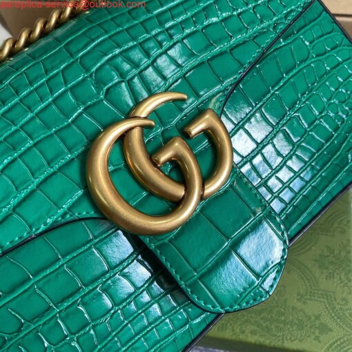 Replica Gucci 443497 GG Marmont Small Crocodile Pattern Matelassé Shoulder Bag Green 4