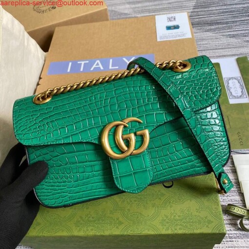 Replica Gucci 443497 GG Marmont Small Crocodile Pattern Matelassé Shoulder Bag Green 5