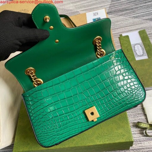 Replica Gucci 443497 GG Marmont Small Crocodile Pattern Matelassé Shoulder Bag Green 7