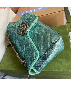 Replica Gucci 443497 GG Marmont Matelassé shoulder Sequin Bag Green 2