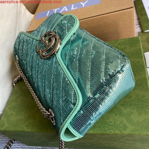 Replica Gucci 443497 GG Marmont Matelassé shoulder Sequin Bag Green 2