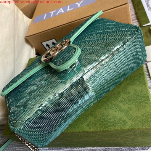 Replica Gucci 443497 GG Marmont Matelassé shoulder Sequin Bag Green 3