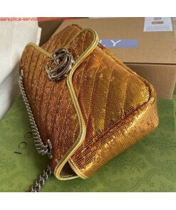 Replica Gucci 443497 GG Marmont Matelassé shoulder Sequin Bag Gold 2