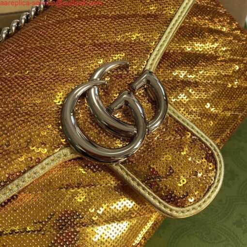 Replica Gucci 443497 GG Marmont Matelassé shoulder Sequin Bag Gold 4