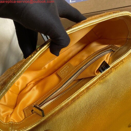 Replica Gucci 443497 GG Marmont Matelassé shoulder Sequin Bag Gold 7