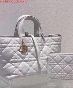 Replica Dior M2821 Medium Dior Toujours Bag White Macrocannage Calfskin