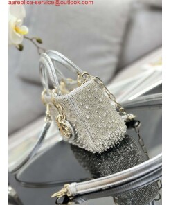 Replica Dior S0910 Micro Lady D-joy Bag Silver-Tone Satin with Gradient Bead Embroidery 2