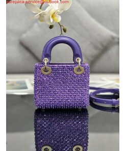 Replica Dior S0856 MICRO LADY BAG Horizon Metallic Cannage Lambskin embroidery beads Purple