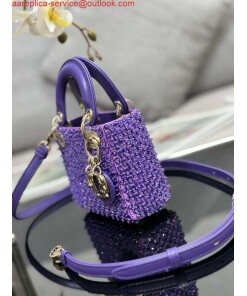 Replica Dior S0856 MICRO LADY BAG Horizon Metallic Cannage Lambskin embroidery beads Purple 2