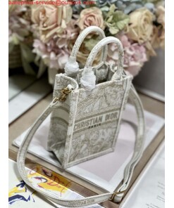 Replica Dior S5555 Mini Dior Book Tote Phone Bag White Eembroidery S1107