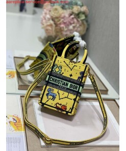 Replica Dior S5555 Mini Dior Book Tote Phone Bag Yellow multicolor Deer embroidery S1106 2