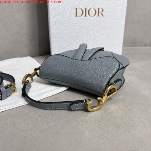 Replica Dior S5685 Micro Saddle Bag With Strap Scarlet Gray Goatskin 3