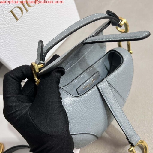 Replica Dior S5685 Micro Saddle Bag With Strap Scarlet Gray Goatskin 5